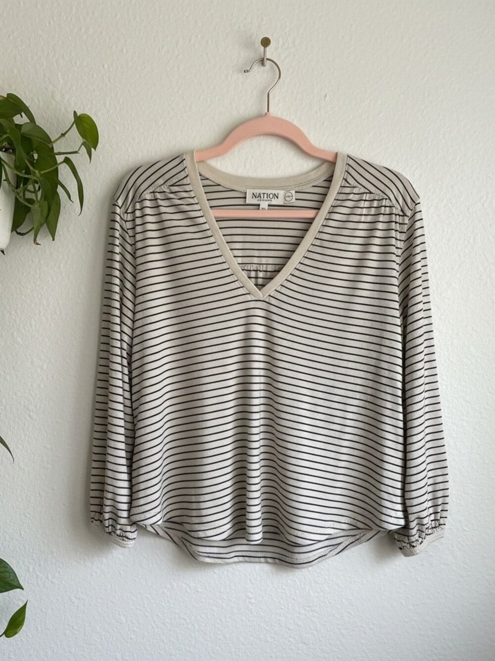 NWOT Nation LTD Organic Cotton Striped V-Neck Long-Sleeve Top-XS /S- MSRP $140